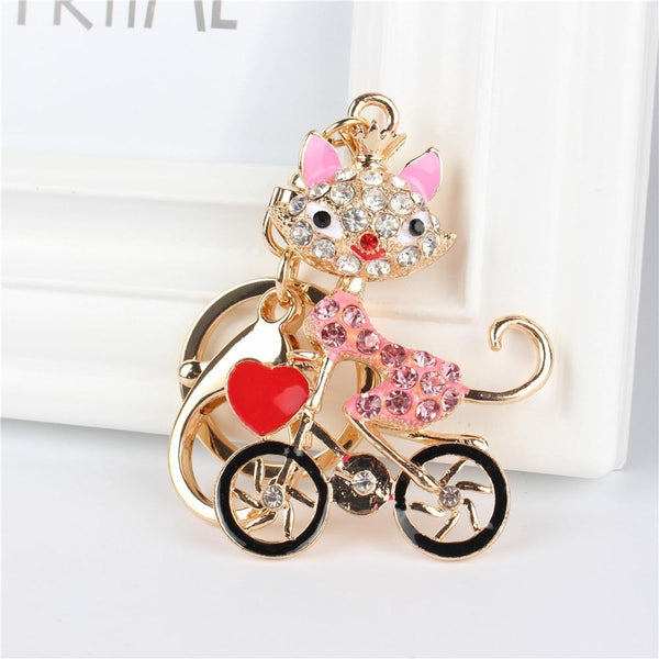 Fox on Bicycle Rhinestone Crystal Key Chain for Purse Bag and Accessories - SolaceConnect.com