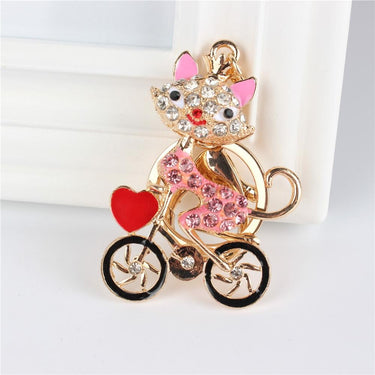 Fox on Bicycle Rhinestone Crystal Key Chain for Purse Bag and Accessories - SolaceConnect.com