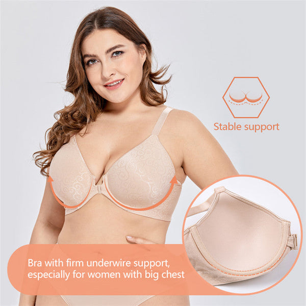 Front Closure Underwire Lightly Lined Jacquard Shaping Bra for Women  -  GeraldBlack.com