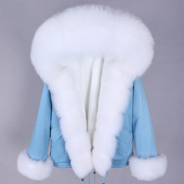 Full Sleeve Natural Raccoon Fox Fur Coat Thick Warm Winter Parka with Hood  -  GeraldBlack.com