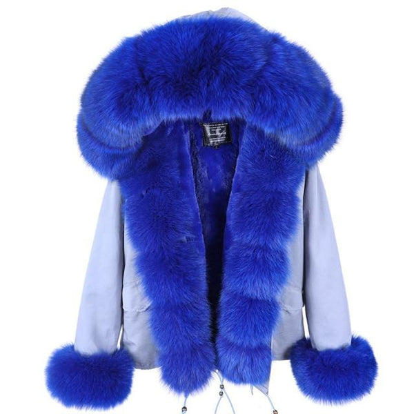Full Sleeve Real Fox Raccoon Fur Thick Warm Winter Hood Jacket for Women  -  GeraldBlack.com