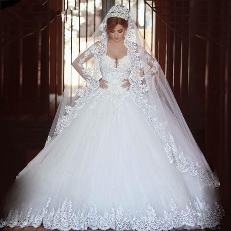 Full Sleeved Luxury Vintage Lace Wedding Dress Bridal Ball Gown  -  GeraldBlack.com