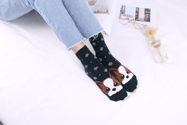 Funny Cartoon Pug Dog Patterned Cotton Short Ankle Socks for Women - SolaceConnect.com
