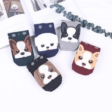 Funny Cartoon Pug Dog Patterned Cotton Short Ankle Socks for Women - SolaceConnect.com