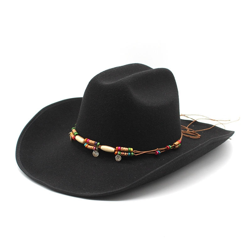 Gentleman Lady Jazz Cowgirl Western Cowboy Hat 9.5cm Wide Brim Felt Fashion Cloche Church Caps  -  GeraldBlack.com