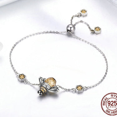 Genuine 100% 925 Sterling Silver Dancing Honey Bee Chain Link Women Bracelet Crystal Big Stone Bracelet Jewelry SCB043  -  GeraldBlack.com