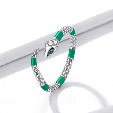 Genuine 925 Sterling Silver Fluorescent Green Snake Open Ring for Women Bohemian Style Rine Fine Jewelry Party Gift  -  GeraldBlack.com
