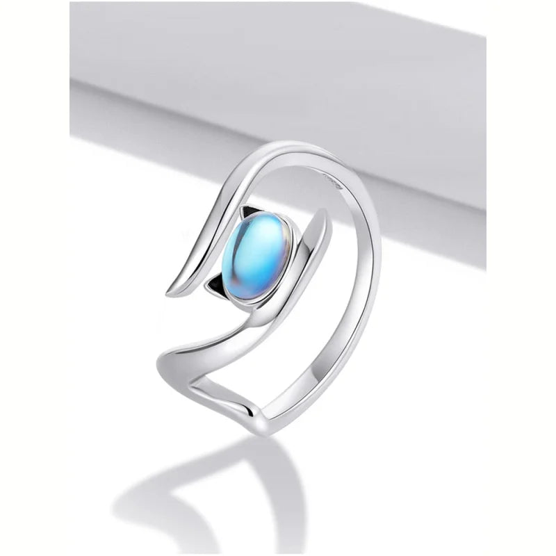 Genuine 925 Sterling Silver Moonstone Cat Open Ring for Women Statement Jewelry Exqusite Gift  -  GeraldBlack.com