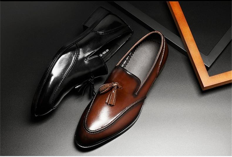 Genuine Bullock Leather Men’s Shoes for Business Suit with Back Tassel - SolaceConnect.com