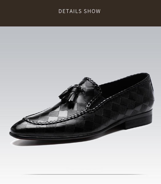 Genuine Bullock Leather Men’s Slip-On Business Shoes with Tassel - SolaceConnect.com