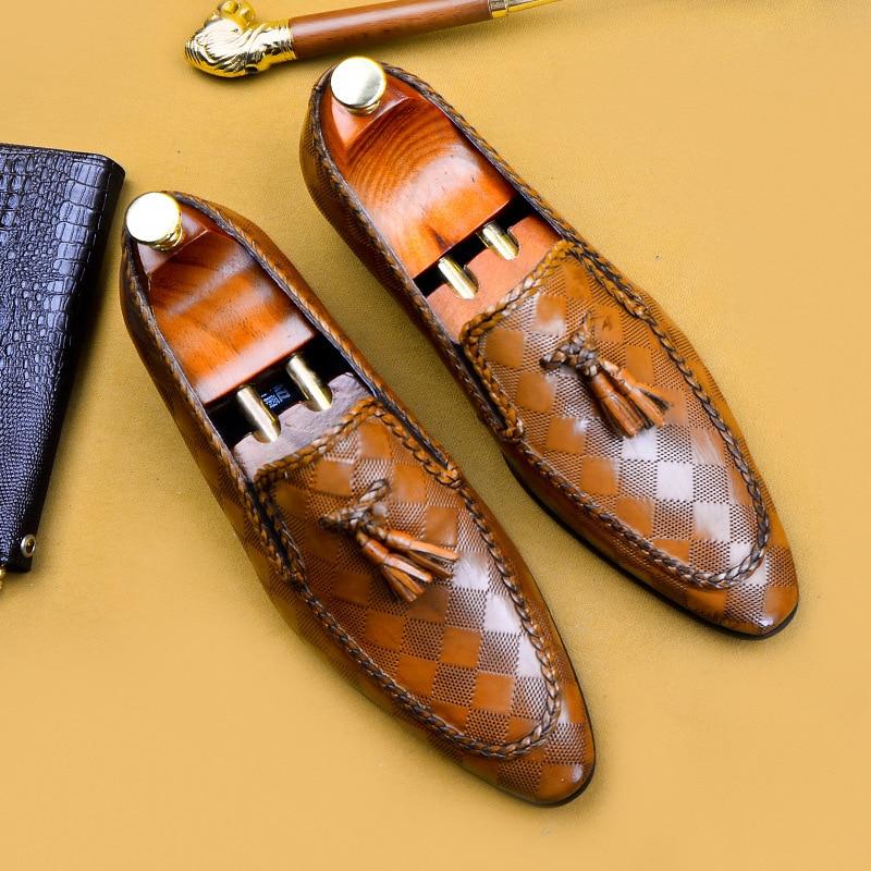 Genuine Bullock Leather Men’s Slip-On Business Shoes with Tassel  -  GeraldBlack.com