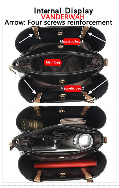 Genuine Casual Tote Bag Luxury Handbags Women Bags Designer Purses and Handbag Leather 3 Layers Hand  -  GeraldBlack.com