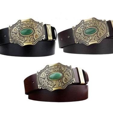 Genuine Cow Leather Belts with Brass Plated Copper Buckle for Men - SolaceConnect.com