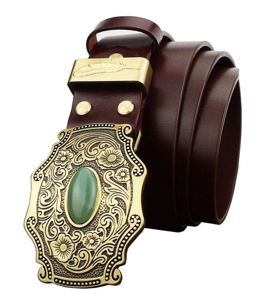Genuine Cow Leather Belts with Brass Plated Copper Buckle for Men - SolaceConnect.com