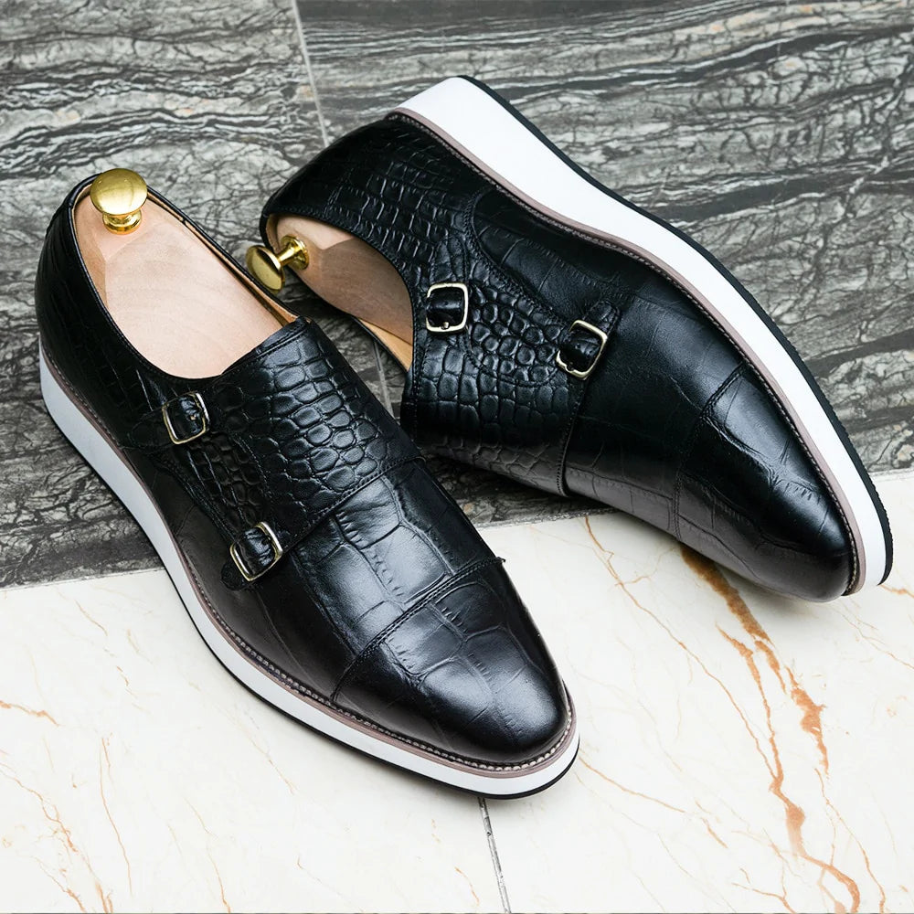 Genuine Cow Leather Men Causal Luxury Crocodile Pattern Patent Leather Slip on Formal  A19  -  GeraldBlack.com