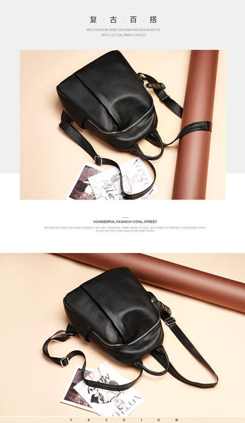 Genuine Cowhide Leather Women's All-Match Travel Shoulder Strap Backpack  -  GeraldBlack.com