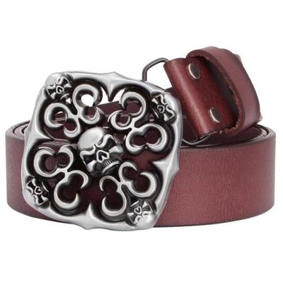 Genuine Cowskin Leather Punk Style Skull Head Belt for Women - SolaceConnect.com