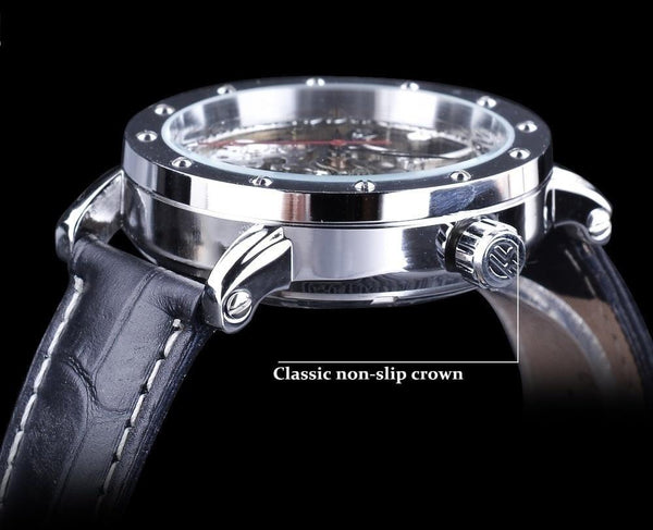 Genuine Leather Belt Automatic Men's Black and Red Skeleton Wristwatches - SolaceConnect.com