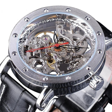 Genuine Leather Belt Automatic Men's Black and Red Skeleton Wristwatches  -  GeraldBlack.com