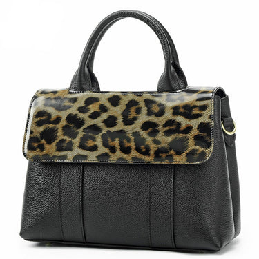 Genuine Leather Briefcase Women Large Capacity Portable Leopard Print Cowhide Shoulder Crossbody Handbag  -  GeraldBlack.com