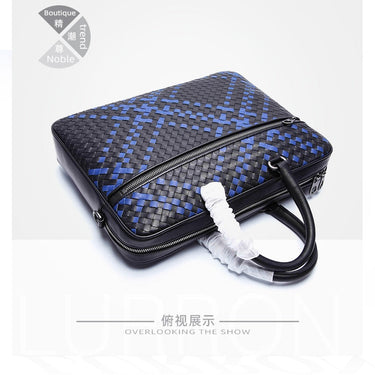 Genuine Leather Business Office Men Briefcase Wax Cow Leather Shoulder Bag Woven Knitting  Briefcase Handbag 45  -  GeraldBlack.com