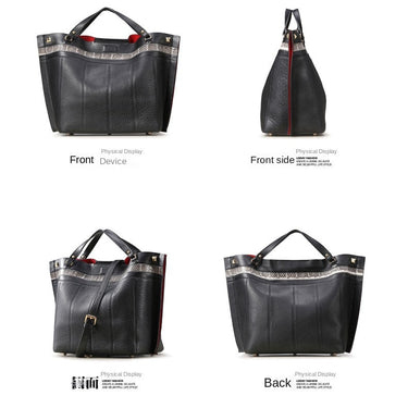 Genuine Leather Commuter Women Big Simple Fashion Tote Hand Carrying Portable Bag Shoulder Elegant Handbag  -  GeraldBlack.com
