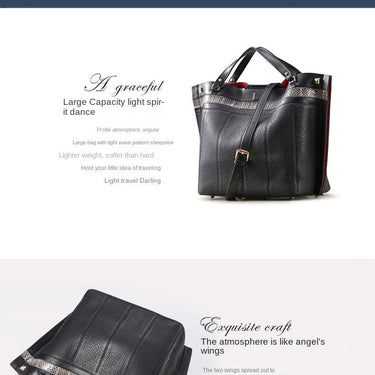 Genuine Leather Commuter Women Big Simple Fashion Tote Hand Carrying Portable Bag Shoulder Elegant Handbag  -  GeraldBlack.com