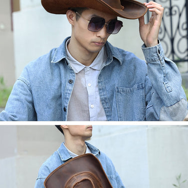 Genuine Leather Cowboy Hat for Men Vintage Handcrafted Western Shapeable Wide Brim Durable Large  -  GeraldBlack.com