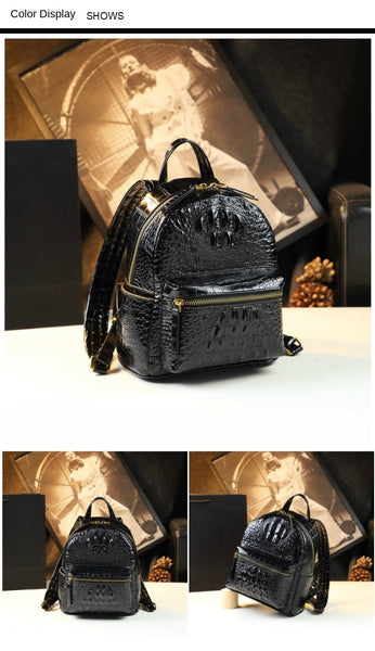 Genuine Leather Crocodile Pattern Women Luxury Casual Small Shoulder Portable Bag Travel Backpacks  -  GeraldBlack.com