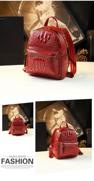 Genuine Leather Crocodile Pattern Women Luxury Casual Small Shoulder Portable Bag Travel Backpacks  -  GeraldBlack.com