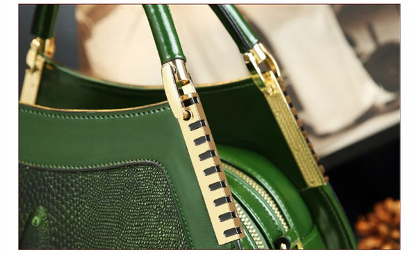 Genuine Leather Crocodile Pattern Women Middle Aged Multi Layer Large Shoulder Messenger Handbag  -  GeraldBlack.com