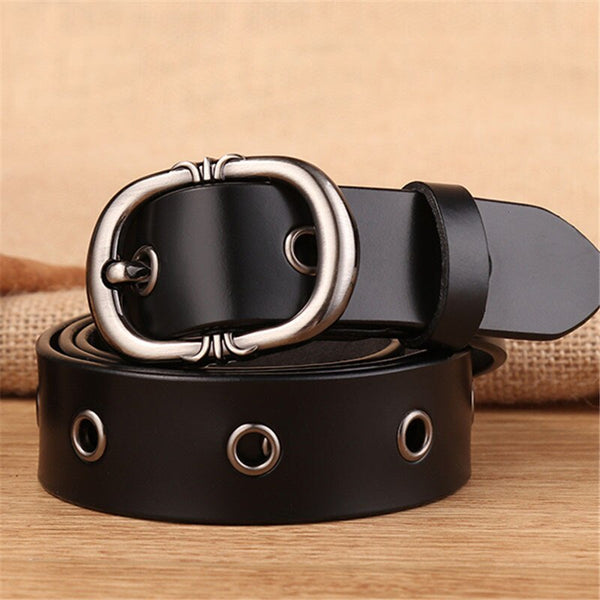 Genuine Leather Eyelet Belt Punk Style Decoration Ttide Casual Wild Pin Buckle Trousers Waistband  -  GeraldBlack.com