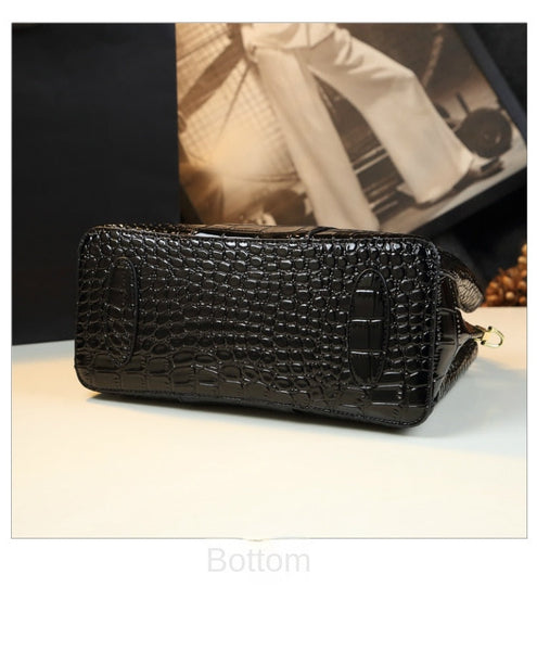 Genuine Leather Fashion Crocodile Pattern Portable Tote Shoulder Crossbody Handbag For Female  -  GeraldBlack.com