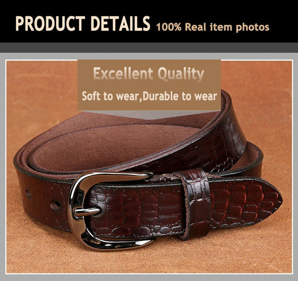Genuine Leather Fashion Crocodile Second Layer Belts for Women  -  GeraldBlack.com