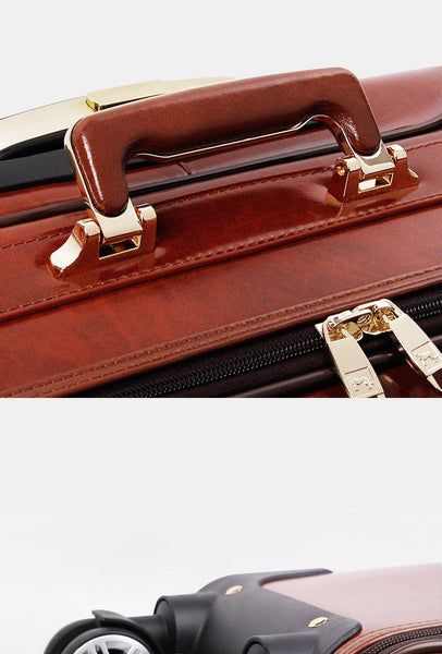Genuine leather fashion rolling luggage spinner carry on trolley suitcase with wheels business  -  GeraldBlack.com