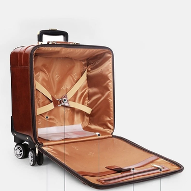 Genuine leather fashion rolling luggage spinner carry on trolley suitcase with wheels business  -  GeraldBlack.com