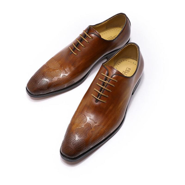 Genuine Leather Handmade Brown Lace-up Dress Shoes for Men - SolaceConnect.com