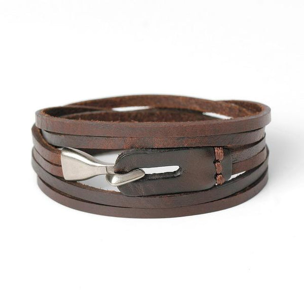 Genuine Leather Hook Prong Setting Bandage Charm Bracelet for Men - SolaceConnect.com