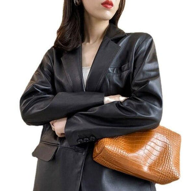 Genuine Leather Loose Oversize Long Jacket with Pocket for Women - SolaceConnect.com