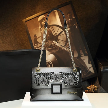 Genuine Leather Luxury Diamond Rhinestone Shoulder Messenger Women Small Party Handbag  -  GeraldBlack.com