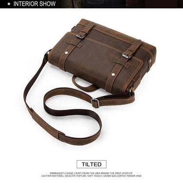 Genuine Leather Men Portable Business Briefcase Laptop Bag Crazy Horse Cowhide Messenger Handbags  -  GeraldBlack.com
