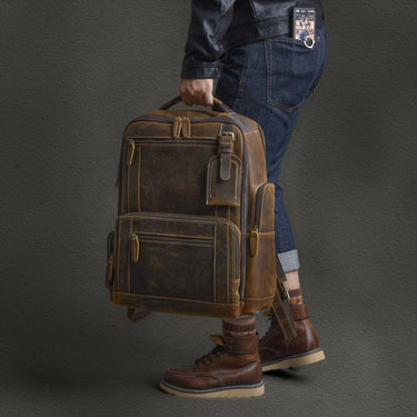 Genuine Leather Men's Backpack Large Capacity Laptop Bag Multi-Pocket Schoolbag Male Travel  -  GeraldBlack.com