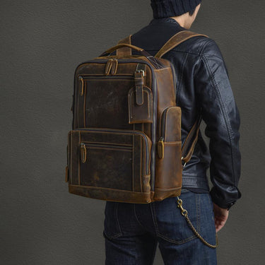 Genuine Leather Men's Backpack Large Capacity Laptop Bag Multi-Pocket Schoolbag Male Travel  -  GeraldBlack.com