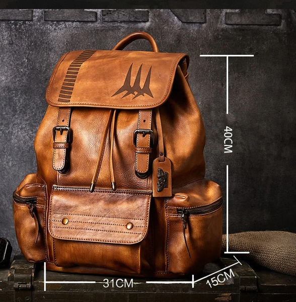 Genuine Leather Men's Backpack Luxury Vintage Travel Bag Casual Retro Laptop Backpack Soft Top Layer Leather School Bags  -  GeraldBlack.com