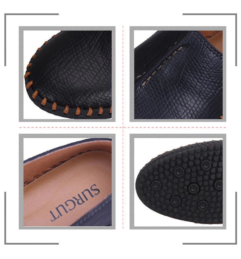 Genuine Leather Men's Casual Soft and Comfortable Driving Flat Shoes - SolaceConnect.com