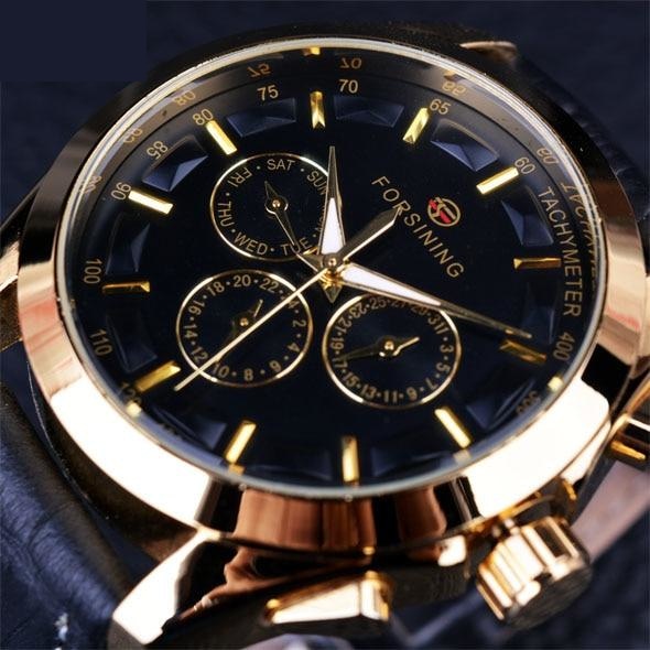 Genuine Leather Men's Retro Designer Watch with Three Dial Decoration - SolaceConnect.com