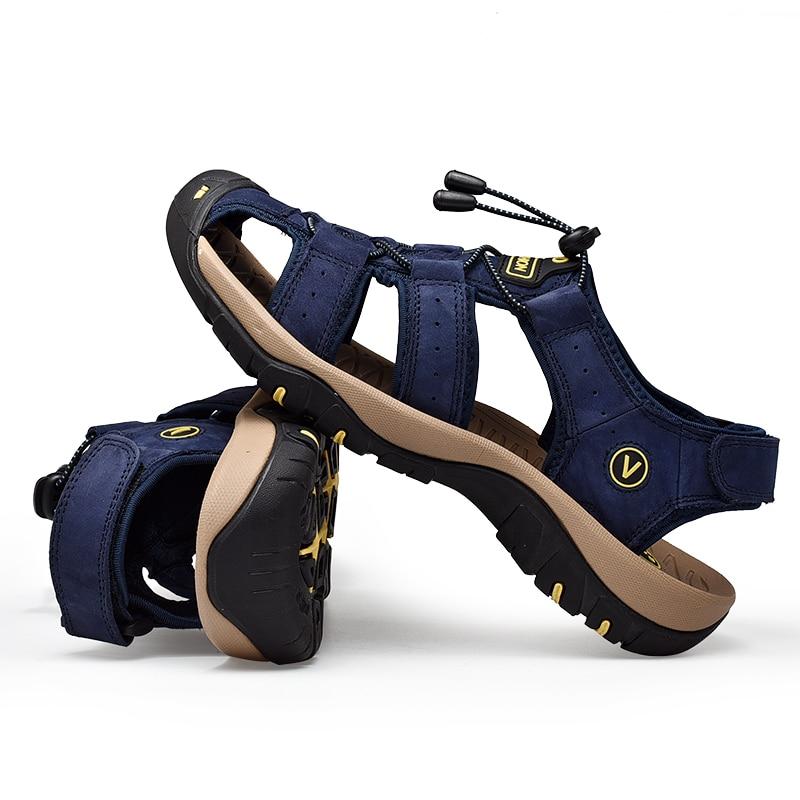 Genuine Leather Men's Summer Beach Sandals with Buckle Strap - SolaceConnect.com