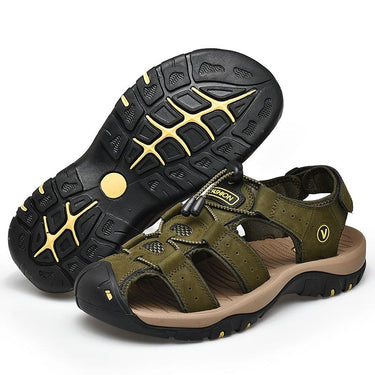Genuine Leather Men's Summer Beach Sandals with Buckle Strap  -  GeraldBlack.com