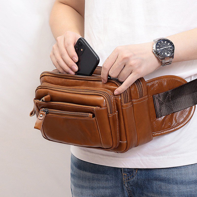 Genuine Leather Men Waist Bags Belt Pouch Waist Pack for Cigarette Case Phone Bum Bag Multifunction  -  GeraldBlack.com
