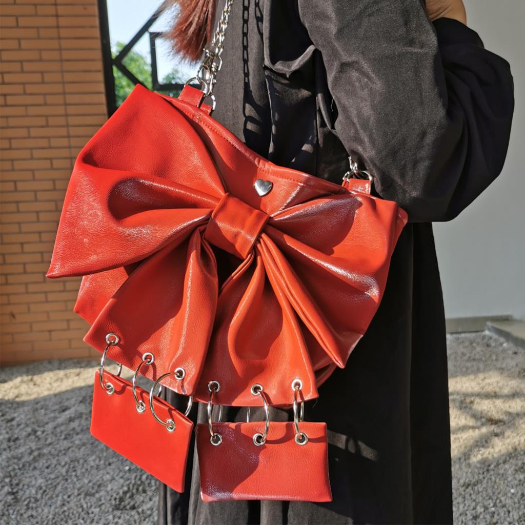 Genuine Leather Niche Women Fashion Design Shoulder Bow Chain Portable Tote Handbag  -  GeraldBlack.com